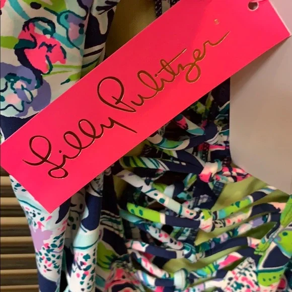 Lilly Pulitzer Isle Lattice One Piece Swim Suit 0 Deep Sea Navy Sway This Way - Picture 8 of 8